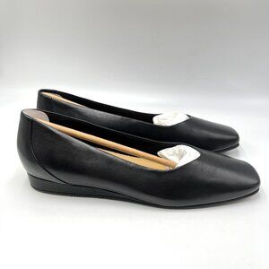 10N 10 NARROW WIDTH Softwalk Womens Black Leather Square Toe Flats Shoes